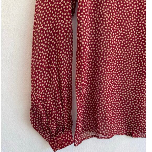 Vintage Giorgio Armani Silk Polka Dot Blouse Red White Sheer Button Back Italy - Picture 5 of 5